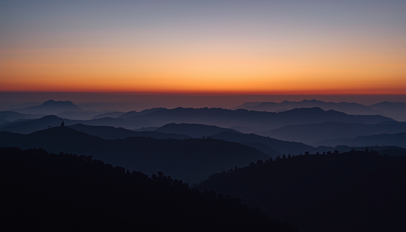 Gentle dawn light over hills symbolizing Breathica calm pacing.